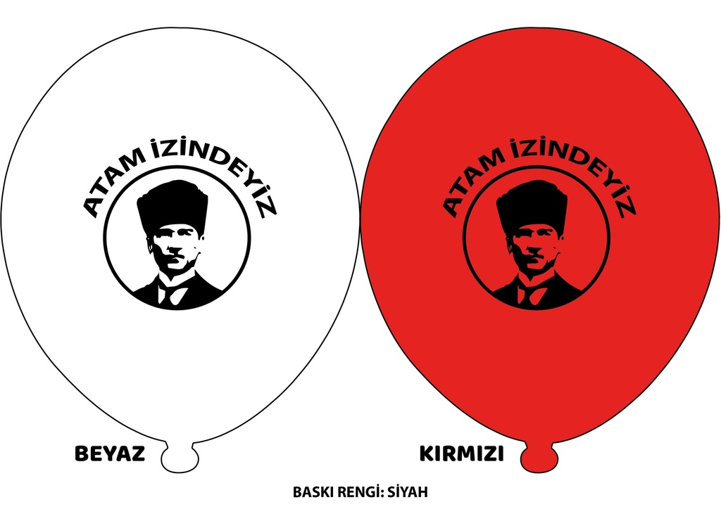12" Atam İzindeyiz Baskılı Balon Kırmızı-Beyaz 1+1-100 Adet