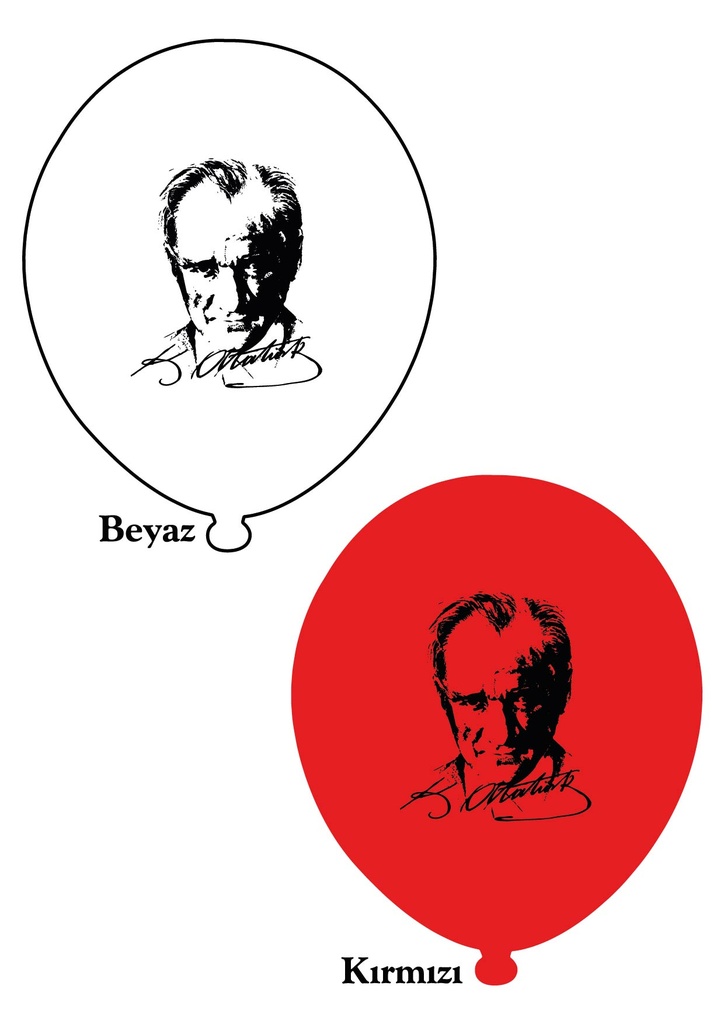 12" Atatürk Baskılı Balon Kırmızı -Beyaz 1+1 - 100 Adet