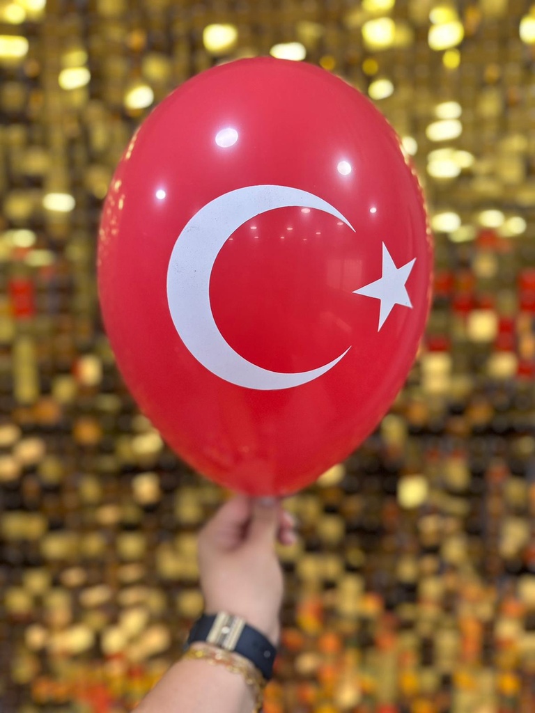 12" Ay Yıldız Baskılı Balon  1+1 - 100 Adet