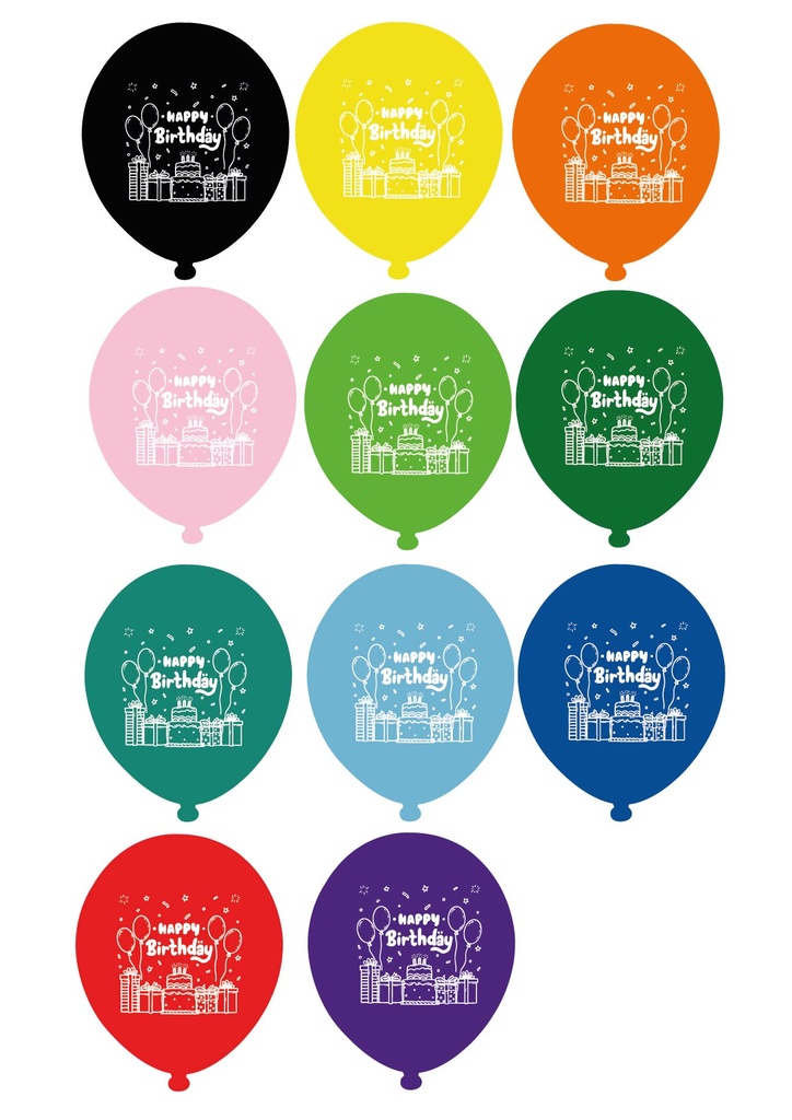 12" Happy Birthday Baskılı Balon Karışık 1+1 - 100 Adet