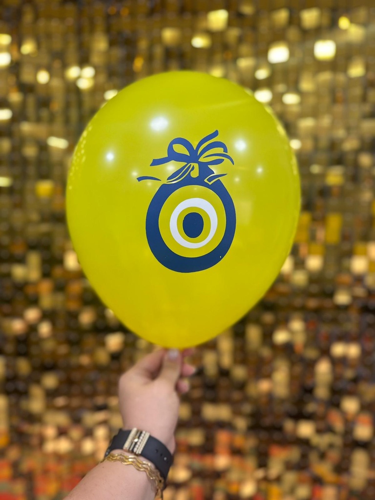 12" Nazar Boncuk Baskılı Balon Sarı 2+0 - 100 Adet