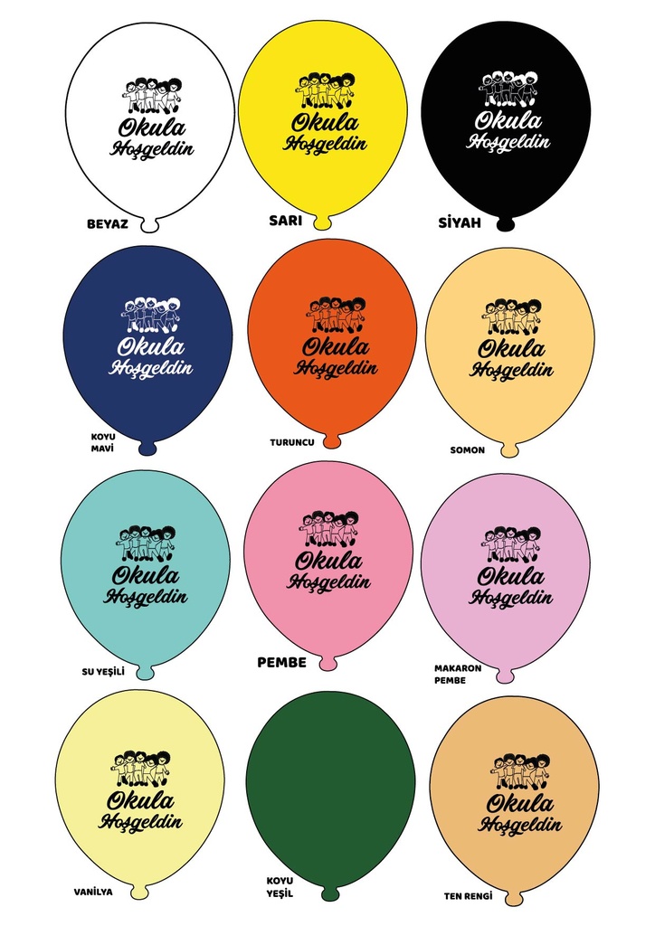 12" Okula Hoşgeldin 1+1 - 100 Adet