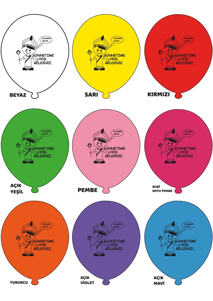 12" Sünnetime Hoşgeldiniz Baskılı Balon Karışık 1+1 - 100 Adet