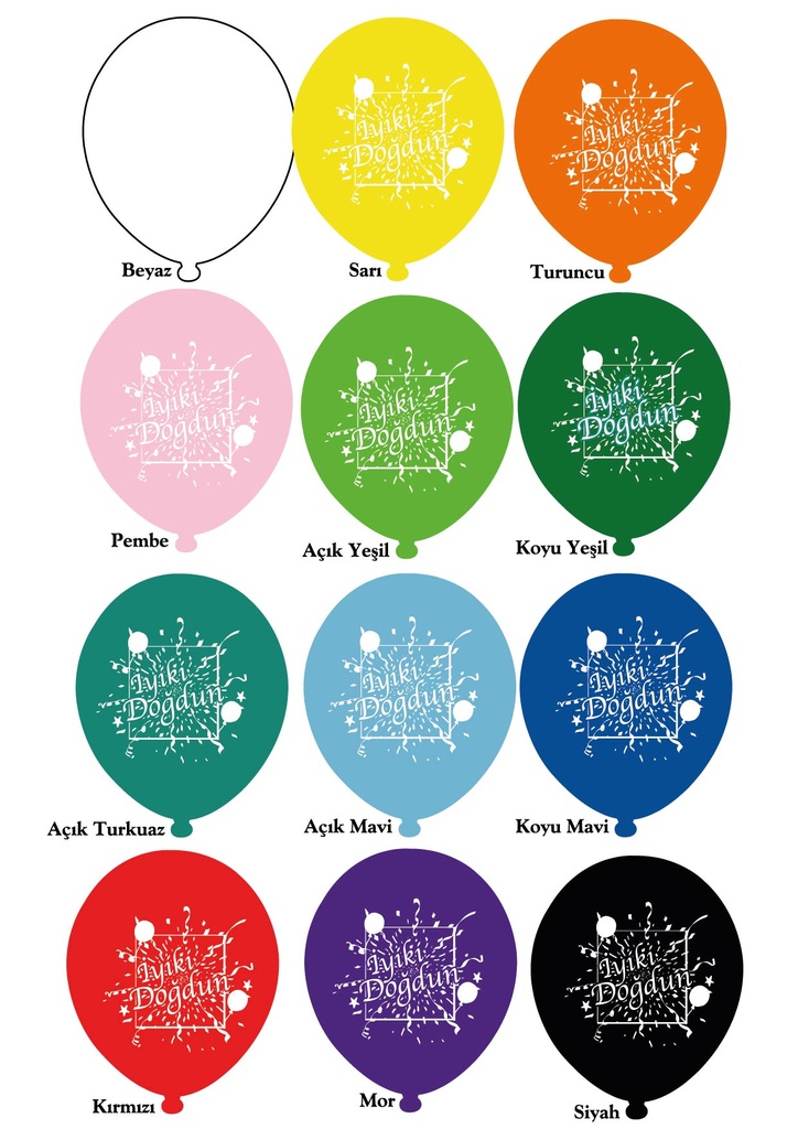 12" İyi Ki Doğdun Baskılı Balon Karışık 1+1 - 100 Adet