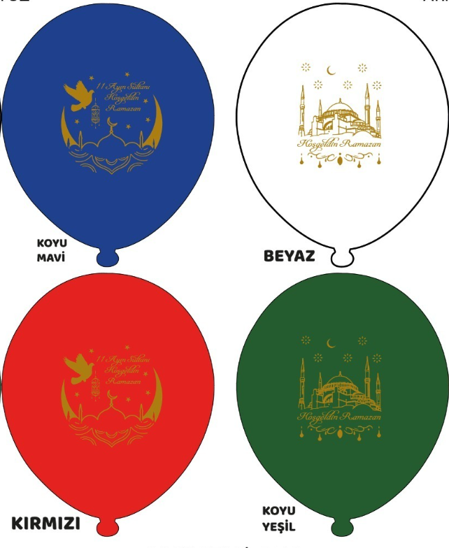 12” Ramazan Baskılı Balon  1+1 - 100 Adet