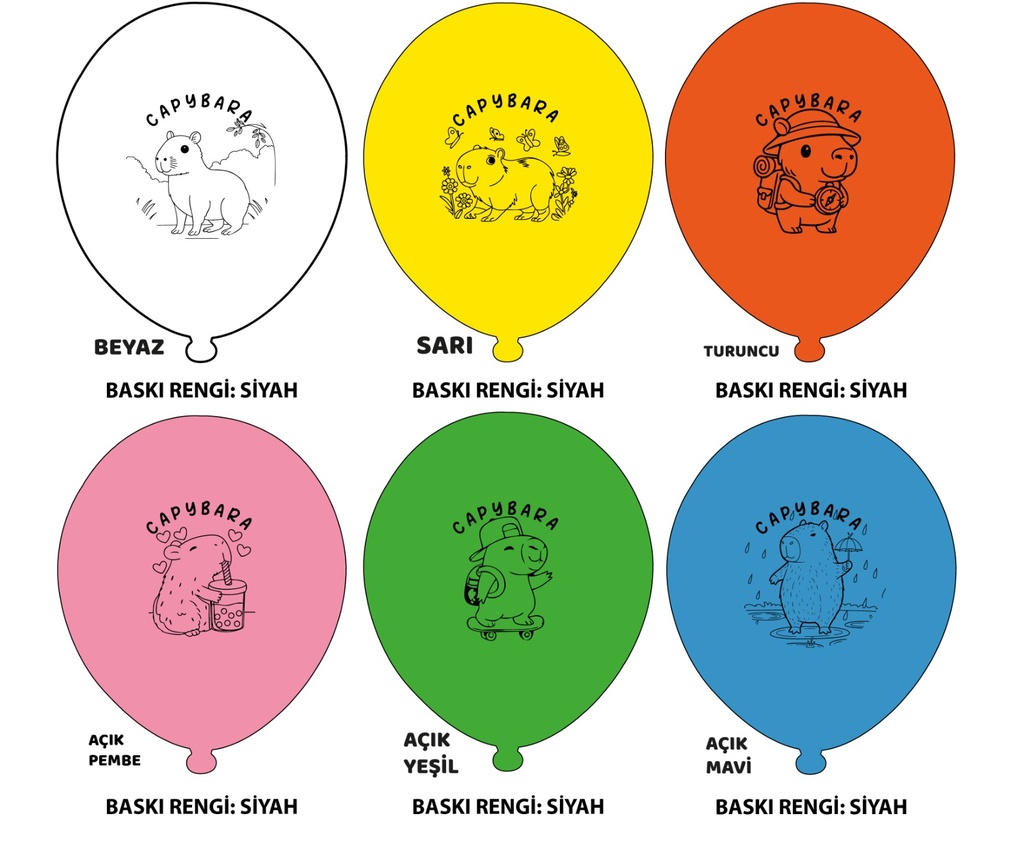 12" Capybara Baskılı Balon 1+1 - 100 Adet