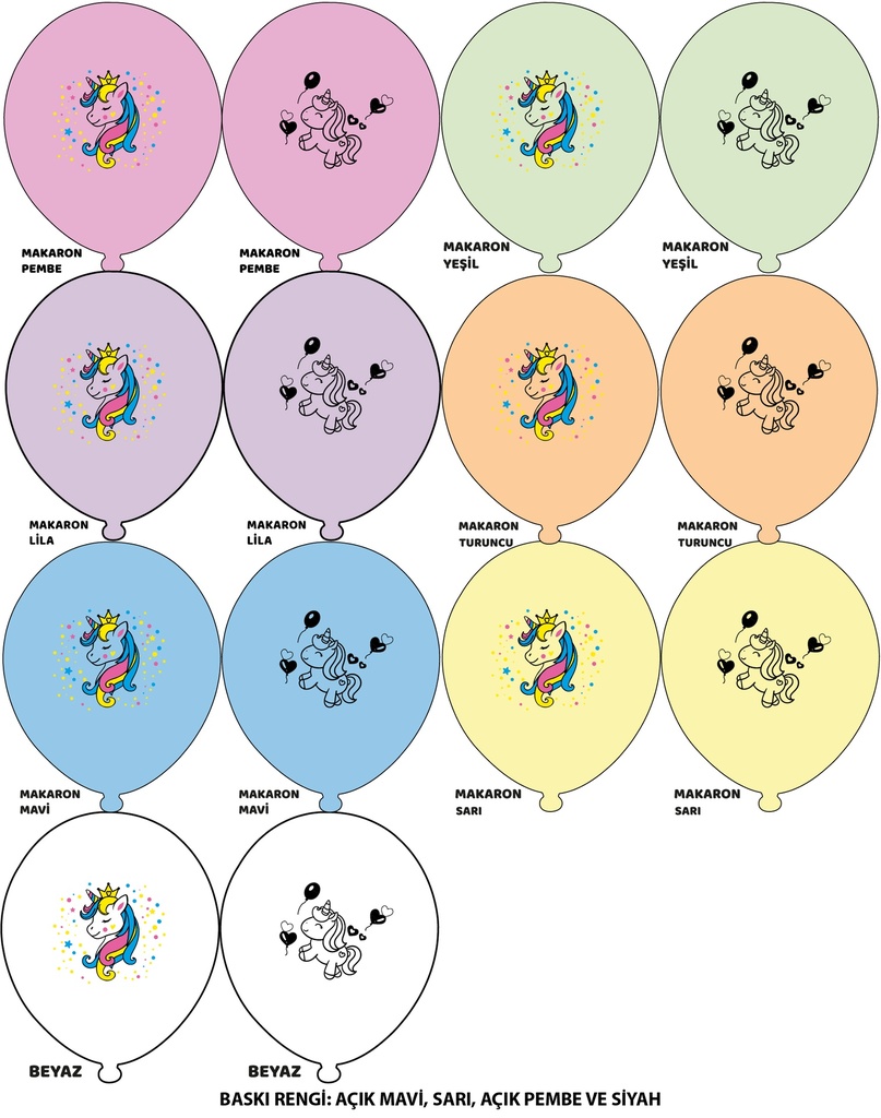 12'' Unicorn Baskılı Balon  4+1 - 100  Adet