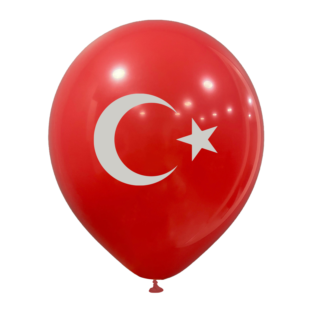 12" Ay Yıldız Baskılı Balon  1+1 - 100 Adet