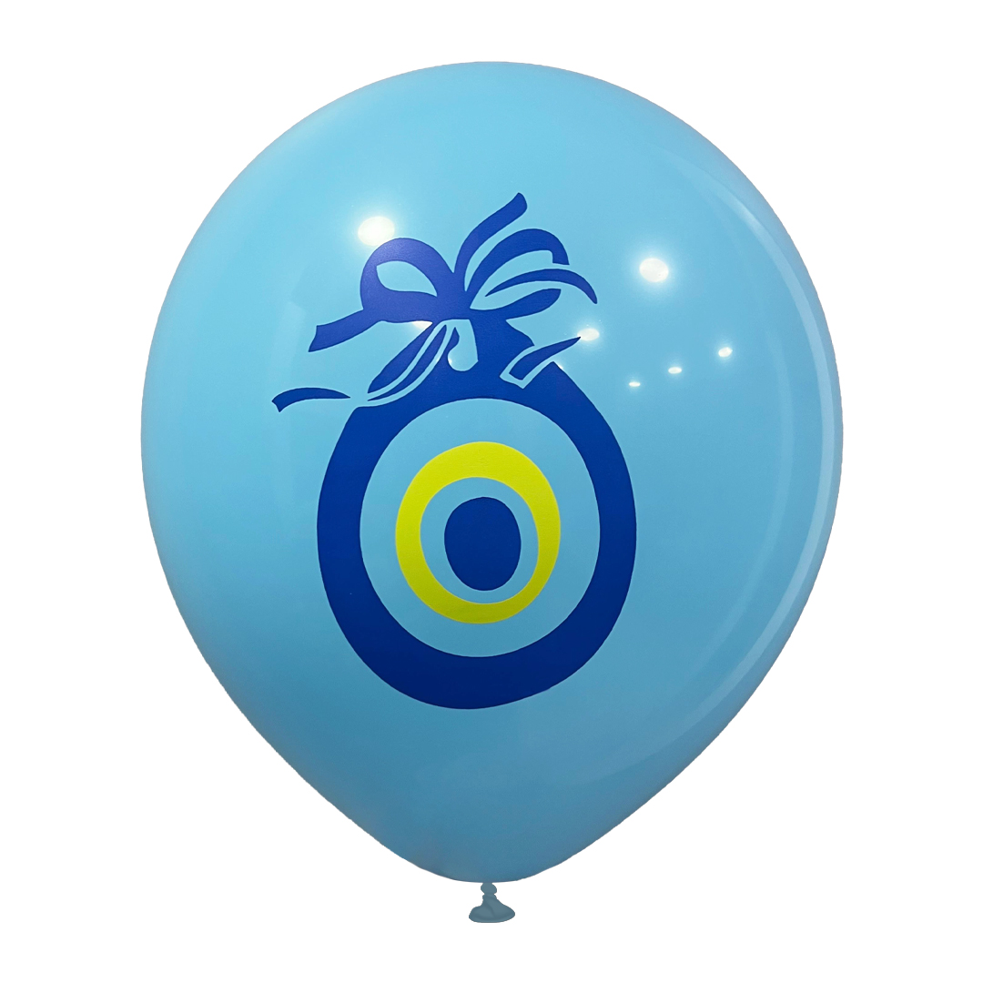 12" Nazar Boncuk Baskılı Balon Açık Mavi  2+0 - 100 Adet