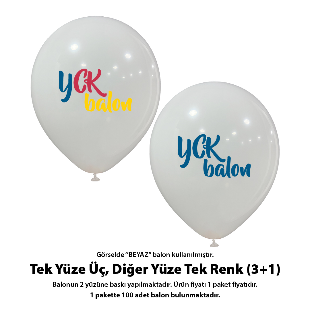 Tek Yüze Üç Diğer Yüze Tek Renk Baskılı Balon 3+1