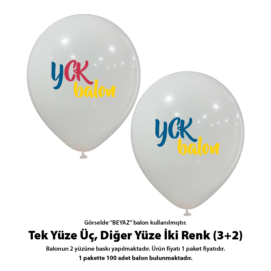 Tek Yüze Üç Diğer Yüze İki Renk Baskılı Balon 3+2
