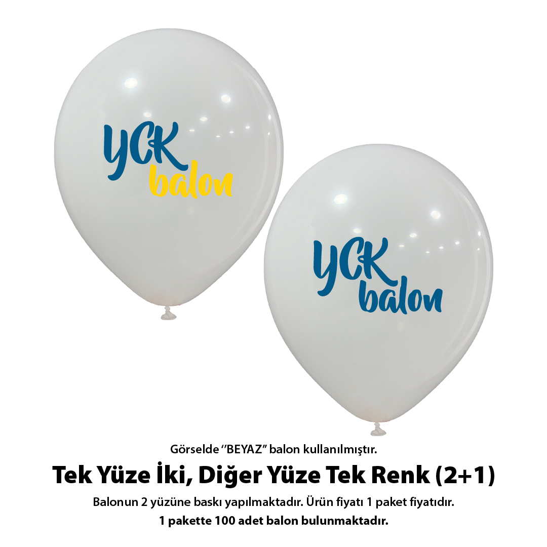 Tek Yüze İki Diğer Yüze Tek Renk Baskılı Balon 2+1