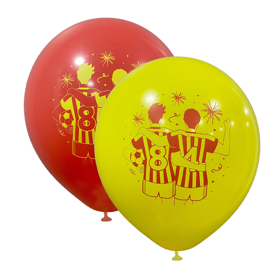 12" Taraftar Baskılı Balon Sarı-Kırmızı - 1+1 - 100 Adet 